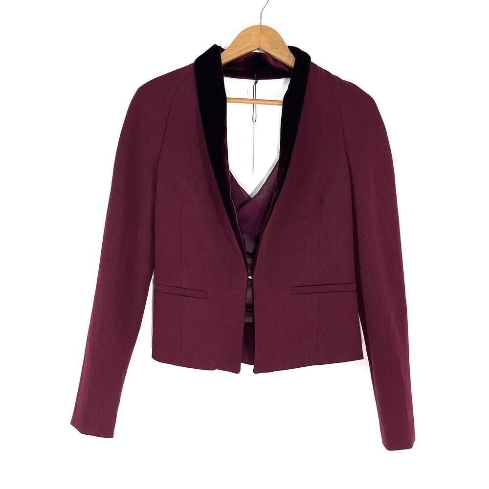 ST Studio Women’s Size 36 Small Port Red Velvet Open Back Drape Blazer Jacket